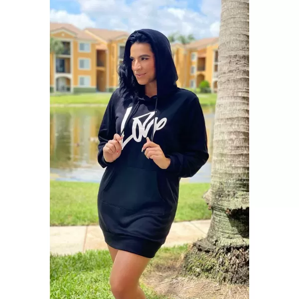 imagePRETTYGARDEN Womens Hooded Sweatshirt Drawstring Lightweight Long Sleeve Pullover Hoodie DressBlack