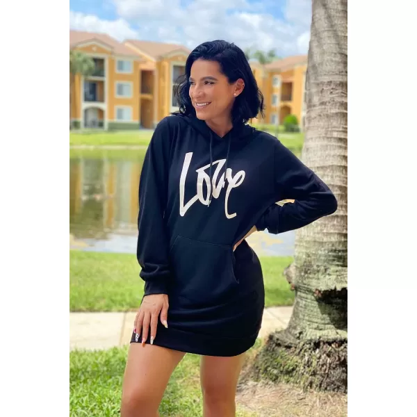 imagePRETTYGARDEN Womens Hooded Sweatshirt Drawstring Lightweight Long Sleeve Pullover Hoodie DressBlack