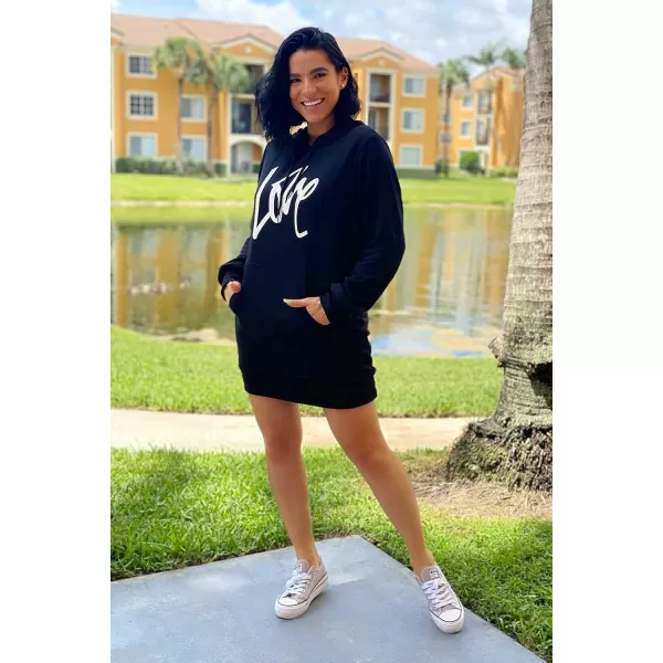imagePRETTYGARDEN Womens Hooded Sweatshirt Drawstring Lightweight Long Sleeve Pullover Hoodie DressBlack
