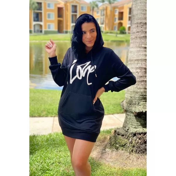imagePRETTYGARDEN Womens Hooded Sweatshirt Drawstring Lightweight Long Sleeve Pullover Hoodie DressBlack