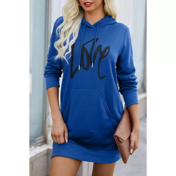 imagePRETTYGARDEN Womens Hooded Sweatshirt Drawstring Lightweight Long Sleeve Pullover Hoodie DressBlue
