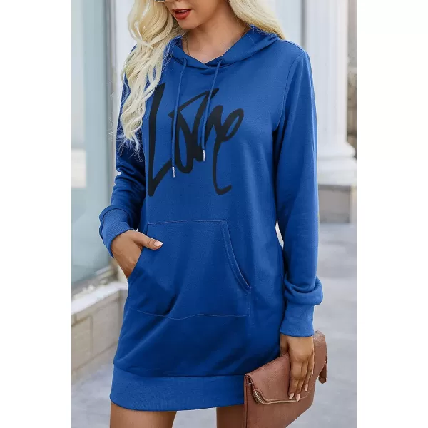imagePRETTYGARDEN Womens Hooded Sweatshirt Drawstring Lightweight Long Sleeve Pullover Hoodie DressBlue