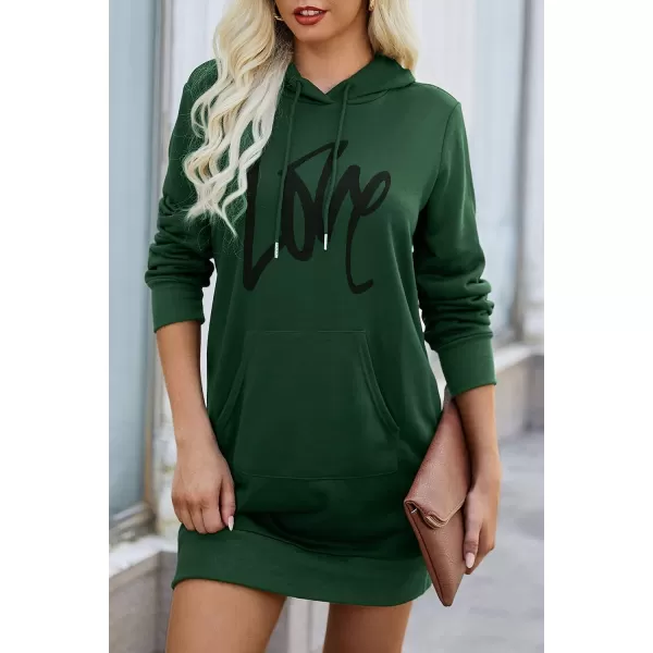 imagePRETTYGARDEN Womens Hooded Sweatshirt Drawstring Lightweight Long Sleeve Pullover Hoodie DressDark Green