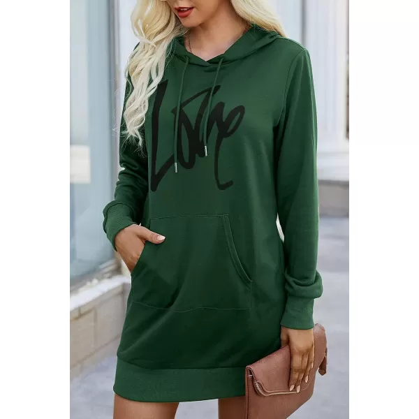 imagePRETTYGARDEN Womens Hooded Sweatshirt Drawstring Lightweight Long Sleeve Pullover Hoodie DressDark Green