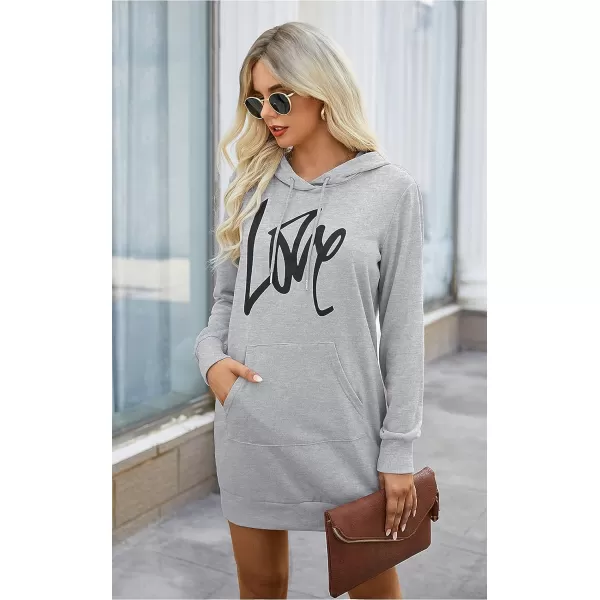 imagePRETTYGARDEN Womens Hooded Sweatshirt Drawstring Lightweight Long Sleeve Pullover Hoodie DressGrey