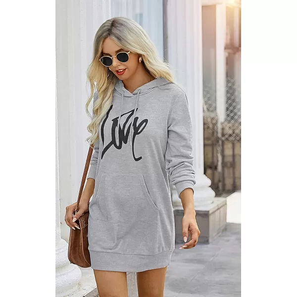 imagePRETTYGARDEN Womens Hooded Sweatshirt Drawstring Lightweight Long Sleeve Pullover Hoodie DressGrey