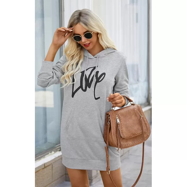 imagePRETTYGARDEN Womens Hooded Sweatshirt Drawstring Lightweight Long Sleeve Pullover Hoodie DressGrey