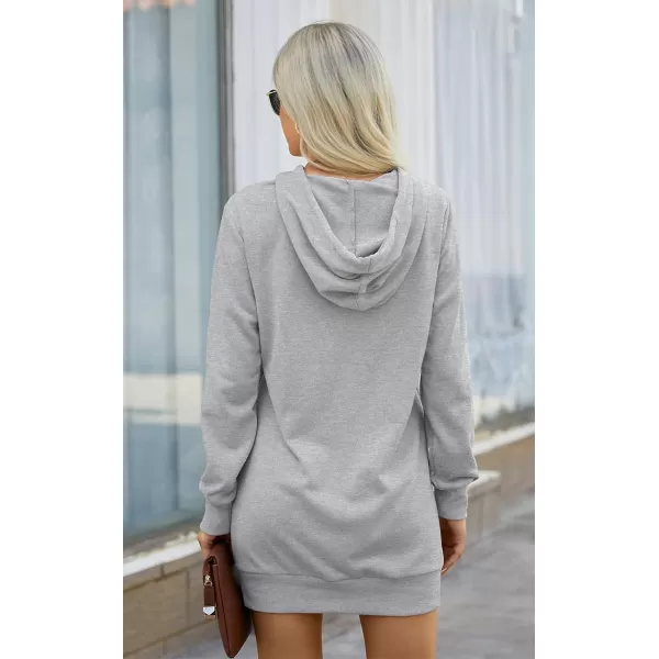 imagePRETTYGARDEN Womens Hooded Sweatshirt Drawstring Lightweight Long Sleeve Pullover Hoodie DressGrey
