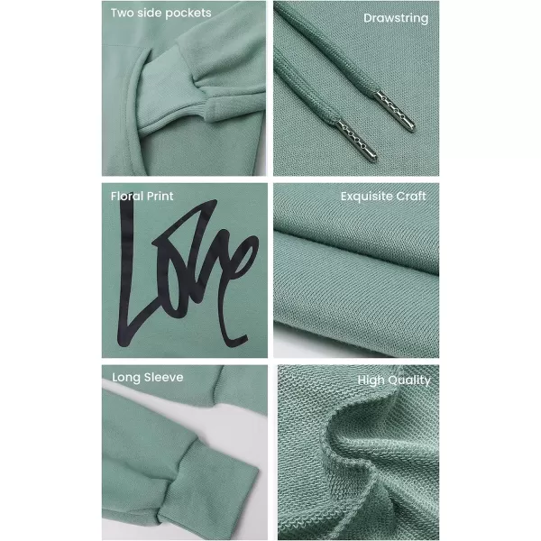 imagePRETTYGARDEN Womens Hooded Sweatshirt Drawstring Lightweight Long Sleeve Pullover Hoodie DressGrey Green