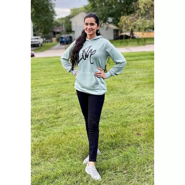 imagePRETTYGARDEN Womens Hooded Sweatshirt Drawstring Lightweight Long Sleeve Pullover Hoodie DressGrey Green