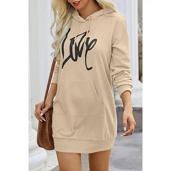 imagePRETTYGARDEN Womens Hooded Sweatshirt Drawstring Lightweight Long Sleeve Pullover Hoodie DressLight Apricot