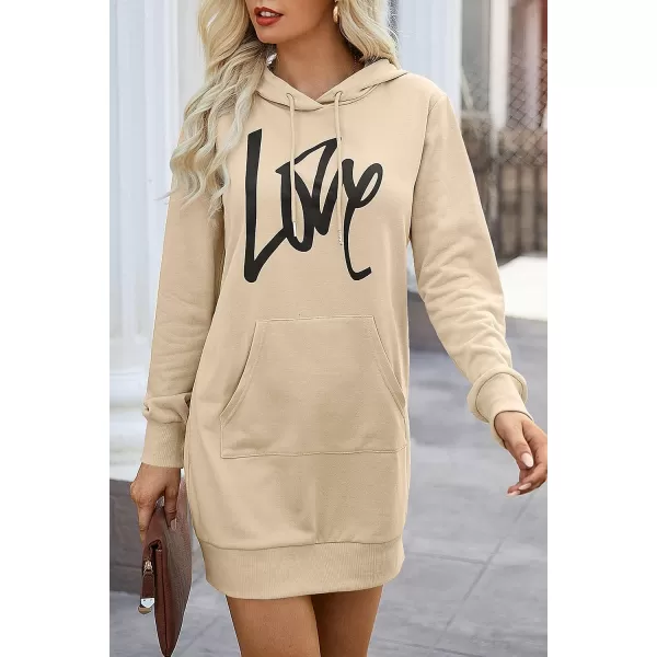 imagePRETTYGARDEN Womens Hooded Sweatshirt Drawstring Lightweight Long Sleeve Pullover Hoodie DressLight Apricot