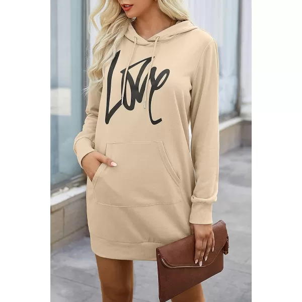 imagePRETTYGARDEN Womens Hooded Sweatshirt Drawstring Lightweight Long Sleeve Pullover Hoodie DressLight Apricot
