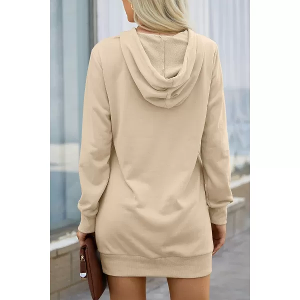 imagePRETTYGARDEN Womens Hooded Sweatshirt Drawstring Lightweight Long Sleeve Pullover Hoodie DressLight Apricot