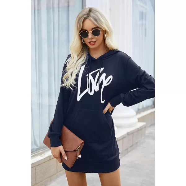 imagePRETTYGARDEN Womens Hooded Sweatshirt Drawstring Lightweight Long Sleeve Pullover Hoodie DressNavy