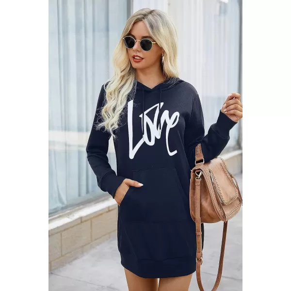 imagePRETTYGARDEN Womens Hooded Sweatshirt Drawstring Lightweight Long Sleeve Pullover Hoodie DressNavy
