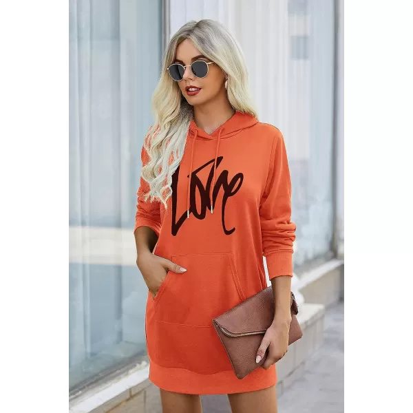 imagePRETTYGARDEN Womens Hooded Sweatshirt Drawstring Lightweight Long Sleeve Pullover Hoodie DressOrange