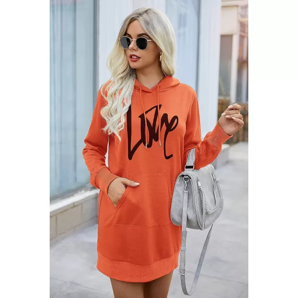 imagePRETTYGARDEN Womens Hooded Sweatshirt Drawstring Lightweight Long Sleeve Pullover Hoodie DressOrange