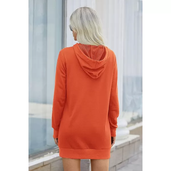 imagePRETTYGARDEN Womens Hooded Sweatshirt Drawstring Lightweight Long Sleeve Pullover Hoodie DressOrange