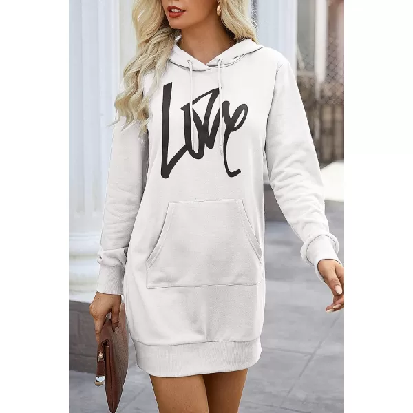 imagePRETTYGARDEN Womens Hooded Sweatshirt Drawstring Lightweight Long Sleeve Pullover Hoodie DressWhite