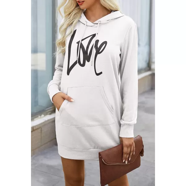 imagePRETTYGARDEN Womens Hooded Sweatshirt Drawstring Lightweight Long Sleeve Pullover Hoodie DressWhite