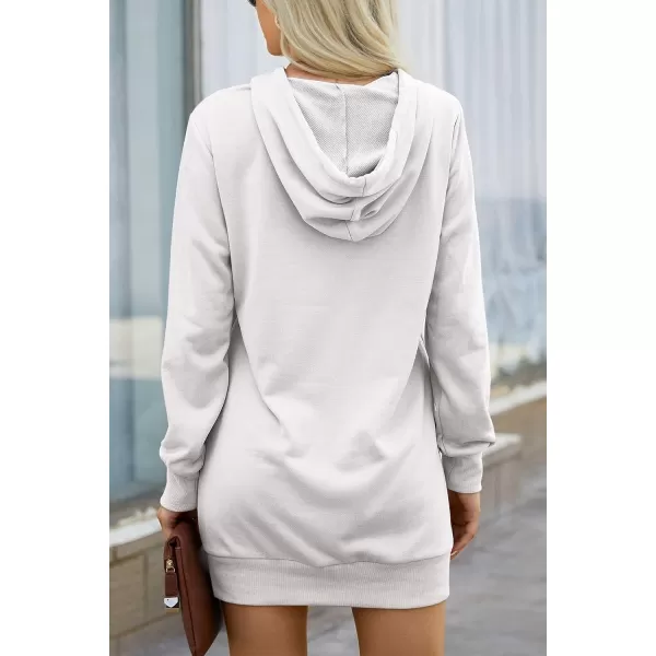imagePRETTYGARDEN Womens Hooded Sweatshirt Drawstring Lightweight Long Sleeve Pullover Hoodie DressWhite