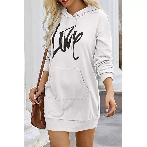 imagePRETTYGARDEN Womens Hooded Sweatshirt Drawstring Lightweight Long Sleeve Pullover Hoodie DressWhite