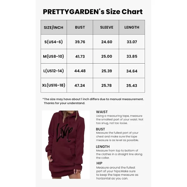 imagePRETTYGARDEN Womens Hooded Sweatshirt Drawstring Lightweight Long Sleeve Pullover Hoodie DressWine Red