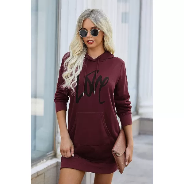 imagePRETTYGARDEN Womens Hooded Sweatshirt Drawstring Lightweight Long Sleeve Pullover Hoodie DressWine Red