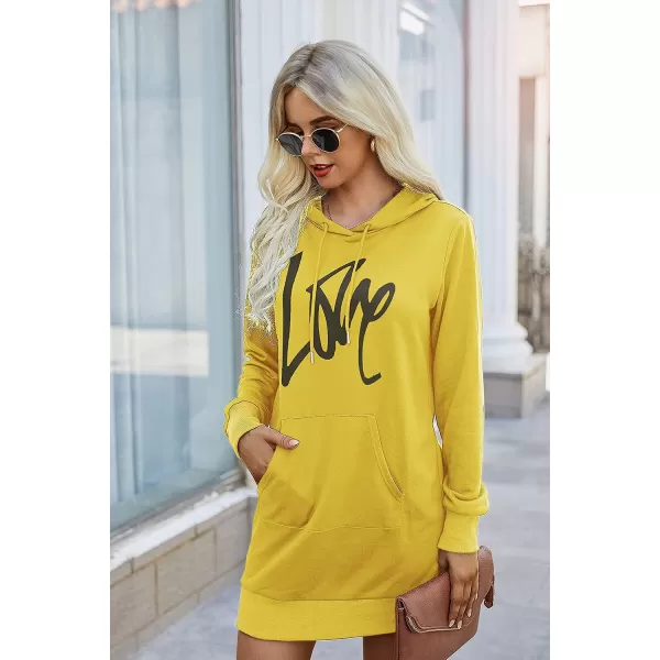 imagePRETTYGARDEN Womens Hooded Sweatshirt Drawstring Lightweight Long Sleeve Pullover Hoodie DressYellow