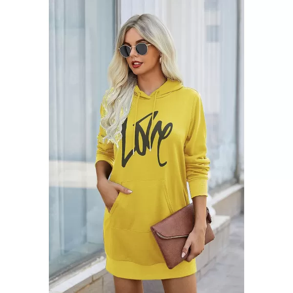 imagePRETTYGARDEN Womens Hooded Sweatshirt Drawstring Lightweight Long Sleeve Pullover Hoodie DressYellow