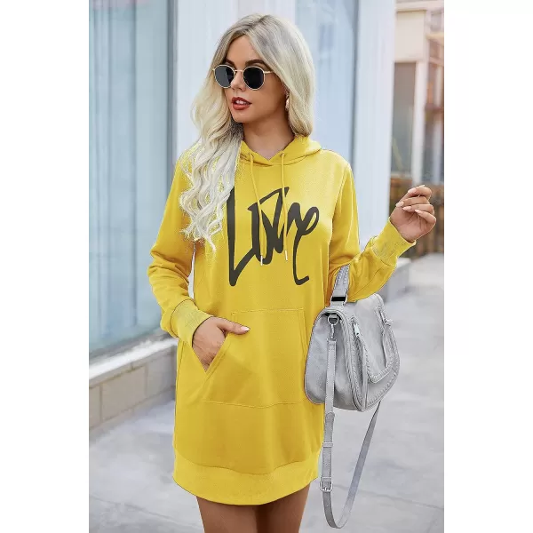 imagePRETTYGARDEN Womens Hooded Sweatshirt Drawstring Lightweight Long Sleeve Pullover Hoodie DressYellow
