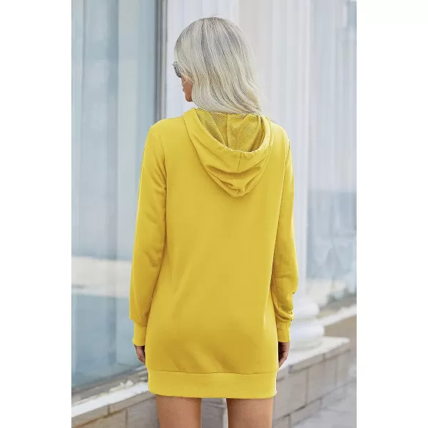 imagePRETTYGARDEN Womens Hooded Sweatshirt Drawstring Lightweight Long Sleeve Pullover Hoodie DressYellow