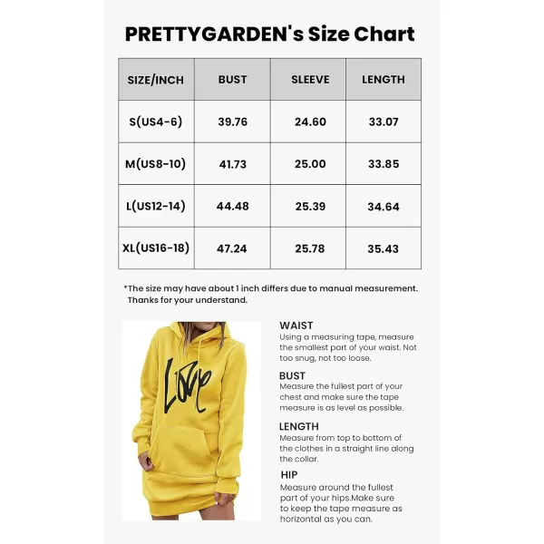 imagePRETTYGARDEN Womens Hooded Sweatshirt Drawstring Lightweight Long Sleeve Pullover Hoodie DressYellow