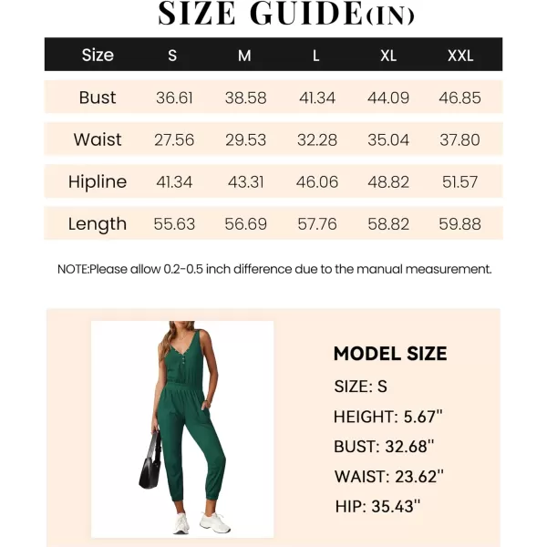 imagePRETTYGARDEN Womens Jumpsuits 2024 Summer Casual Sleeveless Elastic Waist Stretchy Ribbed Knit Long Rompers With PocketDark Green