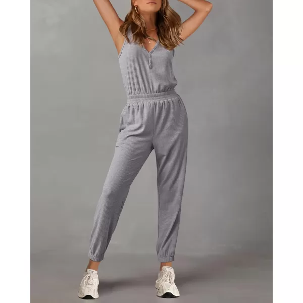 imagePRETTYGARDEN Womens Jumpsuits 2024 Summer Casual Sleeveless Elastic Waist Stretchy Ribbed Knit Long Rompers With PocketGrey