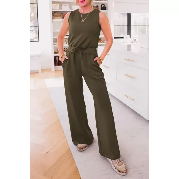 imagePRETTYGARDEN Womens Jumpsuits Summer Casual One Piece Outfits Sleeveless Wide Leg Long Pants RompersArmy Green