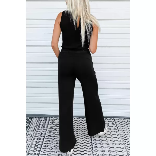 imagePRETTYGARDEN Womens Jumpsuits Summer Casual One Piece Outfits Sleeveless Wide Leg Long Pants RompersBlack