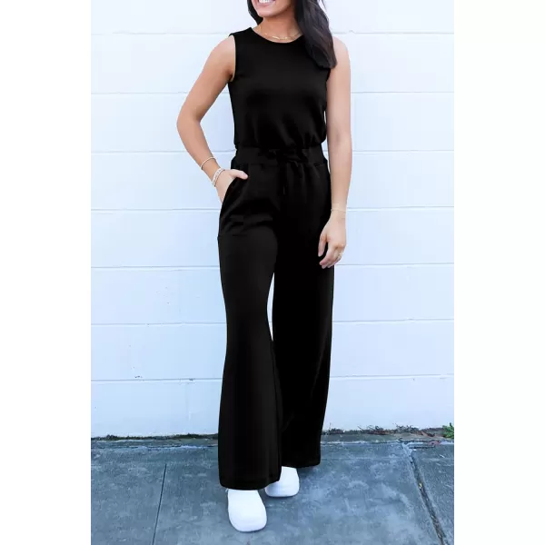imagePRETTYGARDEN Womens Jumpsuits Summer Casual One Piece Outfits Sleeveless Wide Leg Long Pants RompersBlack