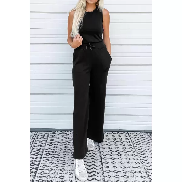 imagePRETTYGARDEN Womens Jumpsuits Summer Casual One Piece Outfits Sleeveless Wide Leg Long Pants RompersBlack