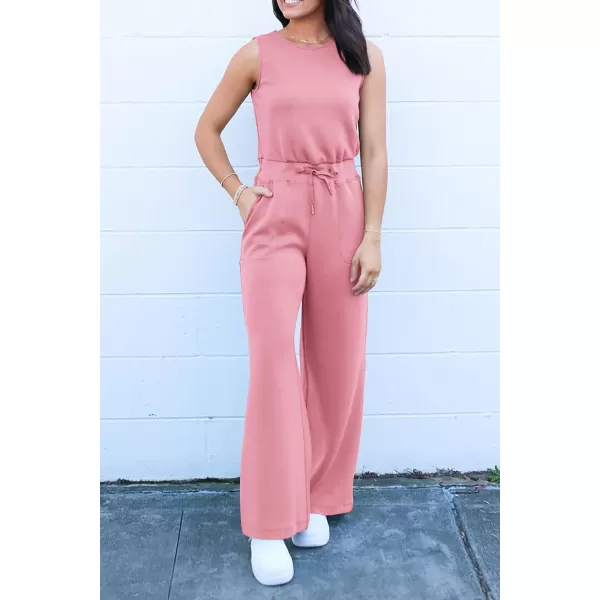 imagePRETTYGARDEN Womens Jumpsuits Summer Casual One Piece Outfits Sleeveless Wide Leg Long Pants RompersDusty Pink