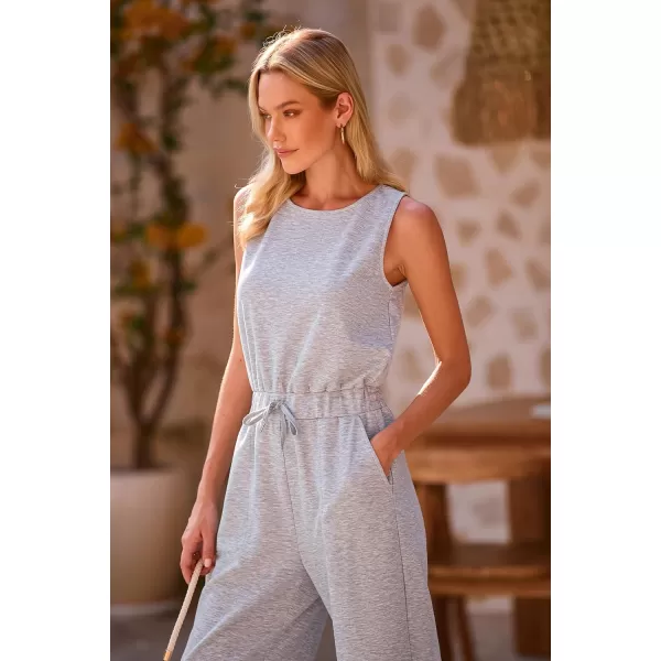imagePRETTYGARDEN Womens Jumpsuits Summer Casual One Piece Outfits Sleeveless Wide Leg Long Pants RompersGrey