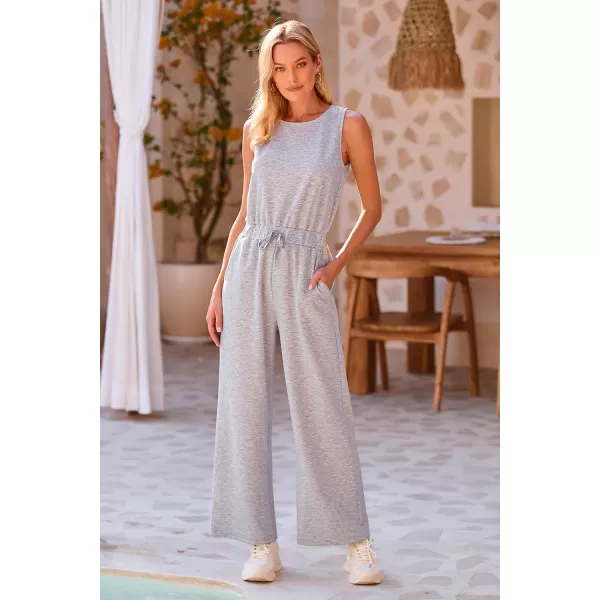 imagePRETTYGARDEN Womens Jumpsuits Summer Casual One Piece Outfits Sleeveless Wide Leg Long Pants RompersGrey