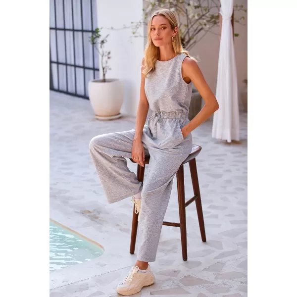imagePRETTYGARDEN Womens Jumpsuits Summer Casual One Piece Outfits Sleeveless Wide Leg Long Pants RompersGrey