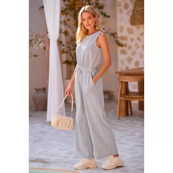 imagePRETTYGARDEN Womens Jumpsuits Summer Casual One Piece Outfits Sleeveless Wide Leg Long Pants RompersGrey