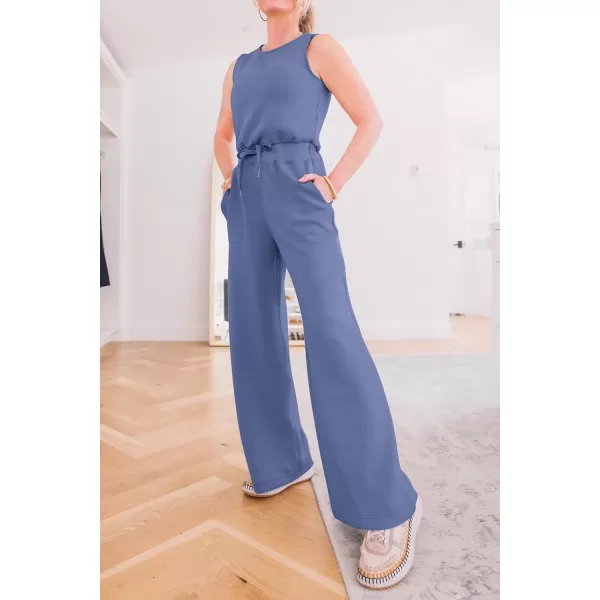imagePRETTYGARDEN Womens Jumpsuits Summer Casual One Piece Outfits Sleeveless Wide Leg Long Pants RompersHaze Blue