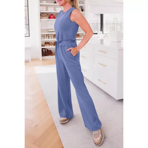 imagePRETTYGARDEN Womens Jumpsuits Summer Casual One Piece Outfits Sleeveless Wide Leg Long Pants RompersHaze Blue