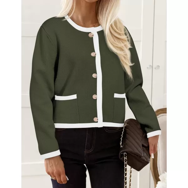 imagePRETTYGARDEN Womens Knit Cardigan Sweaters 2024 Fall Fashion Long Sleeve Button Down Shirts Tops BlouseArmy Green