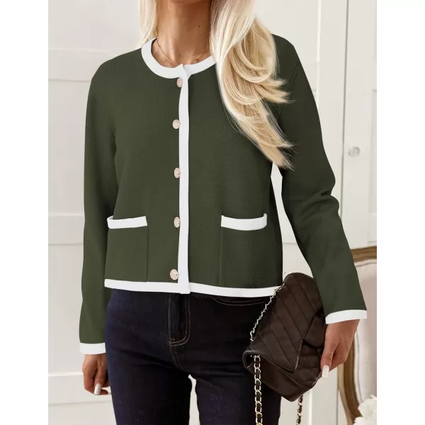 imagePRETTYGARDEN Womens Knit Cardigan Sweaters 2024 Fall Fashion Long Sleeve Button Down Shirts Tops BlouseArmy Green