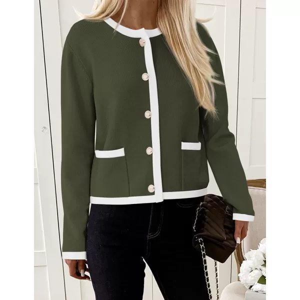 imagePRETTYGARDEN Womens Knit Cardigan Sweaters 2024 Fall Fashion Long Sleeve Button Down Shirts Tops BlouseArmy Green